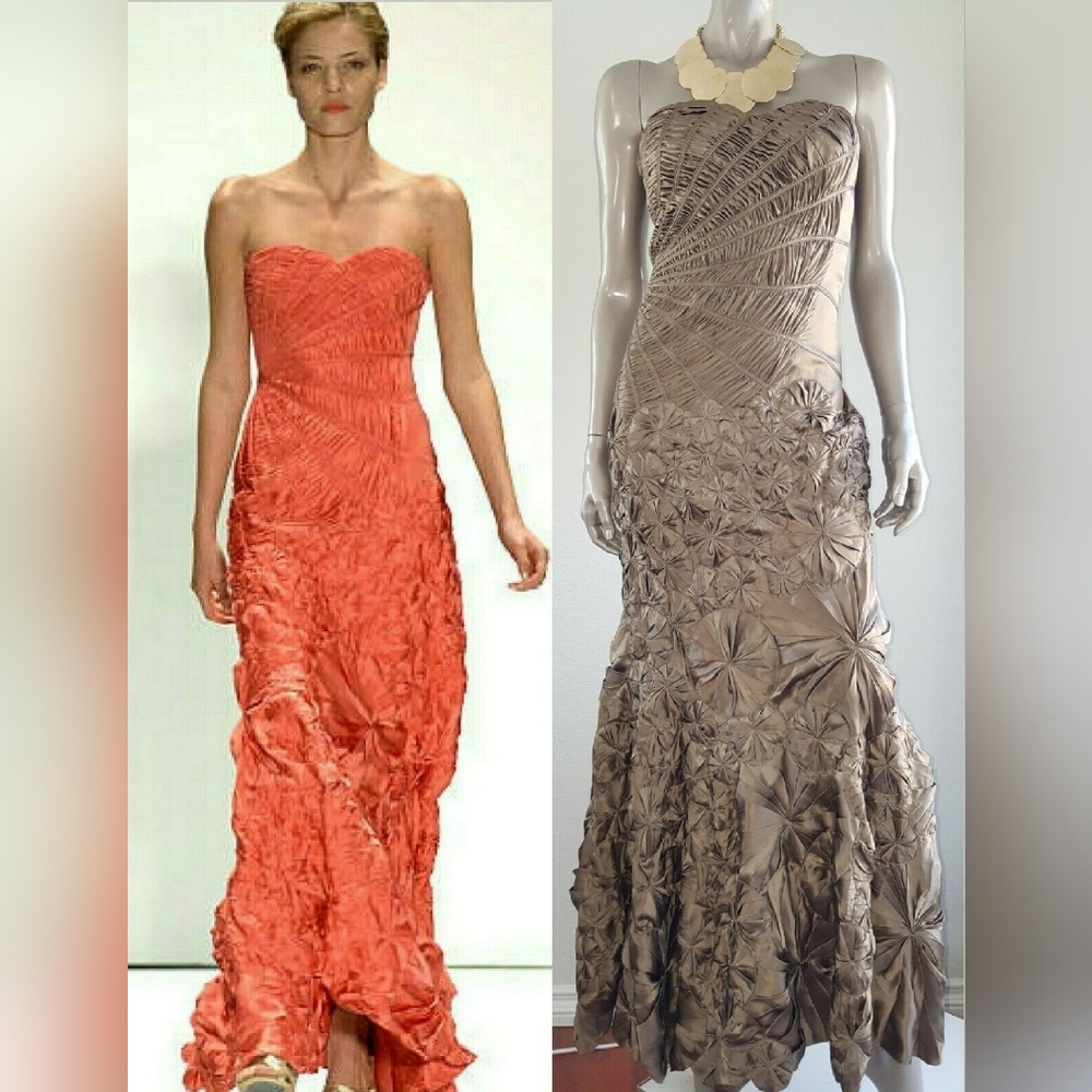 $6,000 CARLOS MIELE SILK GOLDEN GREEN FLOWER RUNWAY GOWN M
